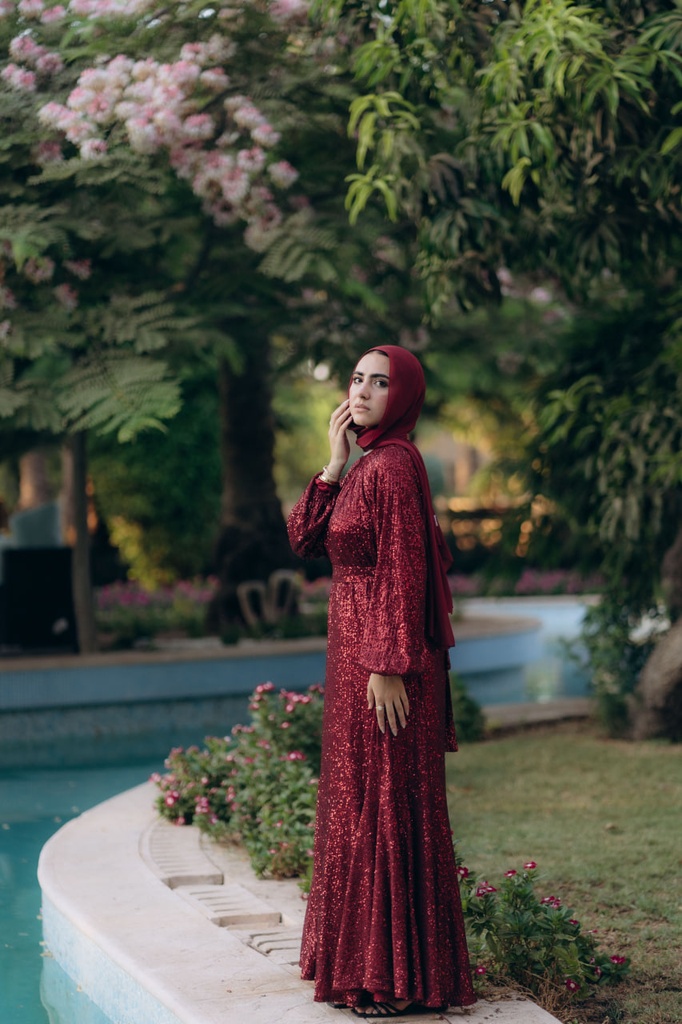 Maroon Bling Bling Dress Fabric Tales